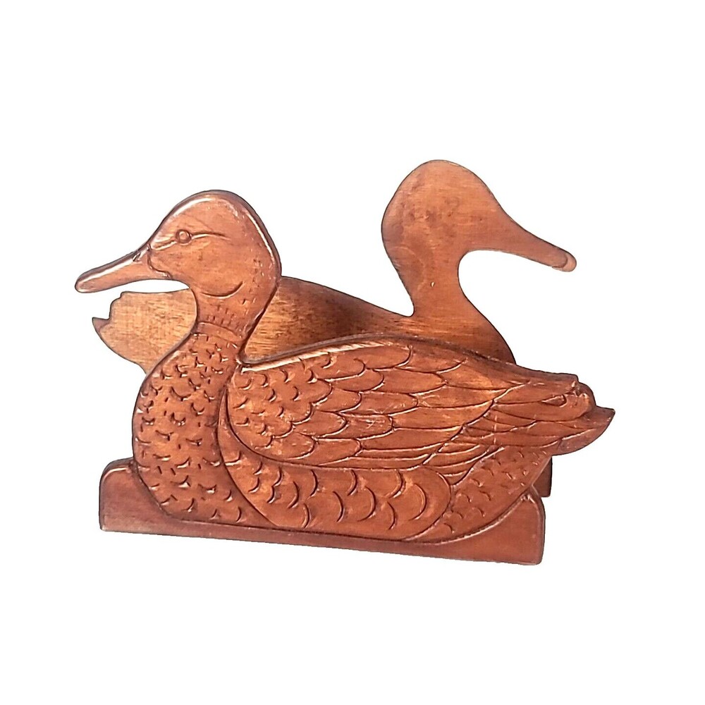Wooden Duck Napkin Holder Desk Caddy Country Rustic Folk Art Vintage
